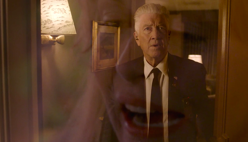 Gordon Cole (David Lynch) superimposed with an image of Laura Palmer (Sheryl Lee) (Screenshot: Twin Peaks)